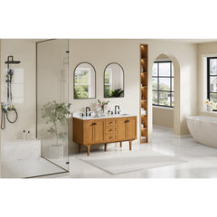 Altair Orasia 60" Double Bathroom Vanity in Mango Brown with Calacatta Mist White Quartz Countertop without Mirror - 595060-MB-CMQ-NM - The Home Selection