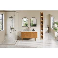 Altair Orasia 60" Double Bathroom Vanity in Mango Brown with Calacatta Mist White Quartz Countertop without Mirror - 595060-MB-CMQ-NM - The Home Selection