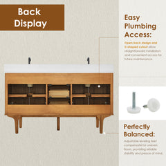 Altair Orasia 60" Double Bathroom Vanity in Mango Brown with Calacatta Mist White Quartz Countertop without Mirror - 595060-MB-CMQ-NM - The Home Selection