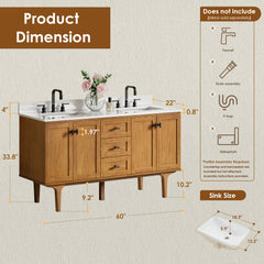 Altair Orasia 60" Double Bathroom Vanity in Mango Brown with Calacatta Mist White Quartz Countertop without Mirror - 595060-MB-CMQ-NM - The Home Selection