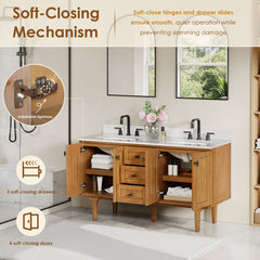Altair Orasia 60" Double Bathroom Vanity in Mango Brown with Calacatta Mist White Quartz Countertop without Mirror - 595060-MB-CMQ-NM - The Home Selection