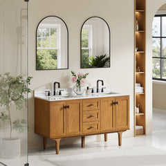 Altair Orasia 60" Double Bathroom Vanity in Mango Brown with Calacatta Mist White Quartz Countertop without Mirror - 595060-MB-CMQ-NM - The Home Selection