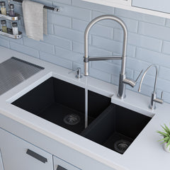 Alfi 34" Double Bowl Undermount Granite Composite Kitchen Sink - Black
