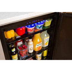 Azure 24" Built-In Compact Refrigerator: 5.6 cu. ft. Capacity, Auto-Defrost, Dual Sensor Temp Control, Glass Shelves, Digital Control, Blue LEDs, Door Alarm, 39 dBA - A224R-S - The Home Selection
