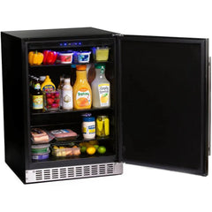 Azure 24" Built-In Compact Refrigerator: 5.6 cu. ft. Capacity, Auto-Defrost, Dual Sensor Temp Control, Glass Shelves, Digital Control, Blue LEDs, Door Alarm, 39 dBA - A224R-S - The Home Selection