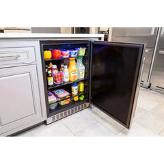 Azure 24" Built-In Compact Refrigerator: 5.6 cu. ft. Capacity, Auto-Defrost, Dual Sensor Temp Control, Glass Shelves, Digital Control, Blue LEDs, Door Alarm, 39 dBA - A224R-S - The Home Selection