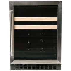 Azure 24 Inch Beverage Center featuring Blue LED Lighting, Glass Shelving, Wine Racks, Field Reversible Door, Digital Display Controls, Auto Defrost, ADA Compliance, and 3 cubic feet Capacity - A124BEV - The Home Selection