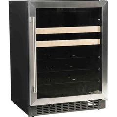 Azure 24 Inch Beverage Center featuring Blue LED Lighting, Glass Shelving, Wine Racks, Field Reversible Door, Digital Display Controls, Auto Defrost, ADA Compliance, and 3 cubic feet Capacity - A124BEV - The Home Selection