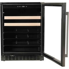 Azure 24 Inch Beverage Center featuring Blue LED Lighting, Glass Shelving, Wine Racks, Field Reversible Door, Digital Display Controls, Auto Defrost, ADA Compliance, and 3 cubic feet Capacity - A124BEV - The Home Selection