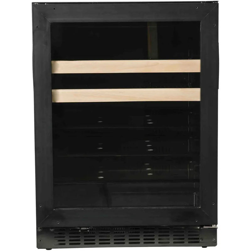 Azure 24 Inch Beverage Center featuring Blue LED Lighting, Glass Shelving, Wine Racks, Field Reversible Door, Digital Display Controls, Auto Defrost, ADA Compliance, and 3 cubic feet Capacity - A124BEV - The Home Selection