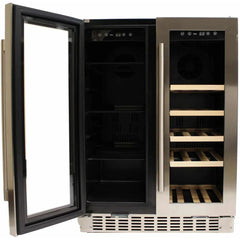 Azure 24 Inch Built-In Dual Zone Beverage and Wine Center with Capacity for 58 Cans and 15 Bottles, Glass and Wood Shelves, French Door Design, Blue LED Lighting, Digital Controls, Dual Temperature Zones - A124DZ - The Home Selection