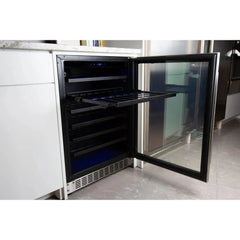 Azure 24" Undercounter Wine Center with 54 Bottle Capacity, Full Extension Racks, Argon Glass Door, Blue LED Lighting, Digital Controls, 40-65°F Temperature Range, Dual Sensor Control, Door Alarm, 39 dB Decibel Rating - A224WC-S - The Home Selection