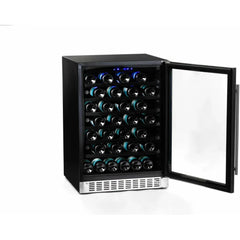 Azure 24" Undercounter Wine Center with 54 Bottle Capacity, Full Extension Racks, Argon Glass Door, Blue LED Lighting, Digital Controls, 40-65°F Temperature Range, Dual Sensor Control, Door Alarm, 39 dB Decibel Rating - A224WC-S - The Home Selection