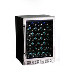 Azure 24" Undercounter Wine Center with 54 Bottle Capacity, Full Extension Racks, Argon Glass Door, Blue LED Lighting, Digital Controls, 40-65°F Temperature Range, Dual Sensor Control, Door Alarm, 39 dB Decibel Rating - A224WC-S - The Home Selection