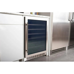 Azure 24" Undercounter Wine Center with 54 Bottle Capacity, Full Extension Racks, Argon Glass Door, Blue LED Lighting, Digital Controls, 40-65°F Temperature Range, Dual Sensor Control, Door Alarm, 39 dB Decibel Rating - A224WC-S - The Home Selection