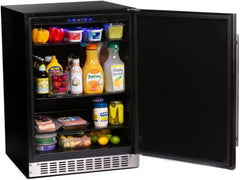 Azure 24" Built-In Compact Refrigerator: 5.6 cu. ft. Capacity, Auto-Defrost, Dual Sensor Temp Control, Glass Shelves, Digital Control, Blue LEDs, Door Alarm, 39 dBA - A224R-S