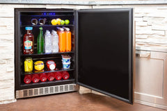 Azure 24" Built-In Compact Refrigerator: 5.6 cu. ft. Capacity, Auto-Defrost, Dual Sensor Temp Control, Glass Shelves, Digital Control, Blue LEDs, Door Alarm, 39 dBA - A224R-S