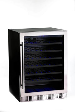 Azure 24" Undercounter Wine Center with 54 Bottle Capacity, Full Extension Racks, Argon Glass Door, Blue LED Lighting, Digital Controls, 40-65°F Temperature Range, Dual Sensor Control, Door Alarm, 39 dB Decibel Rating - A224WC-S