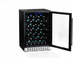 Azure 24" Undercounter Wine Center with 54 Bottle Capacity, Full Extension Racks, Argon Glass Door, Blue LED Lighting, Digital Controls, 40-65°F Temperature Range, Dual Sensor Control, Door Alarm, 39 dB Decibel Rating - A224WC-S