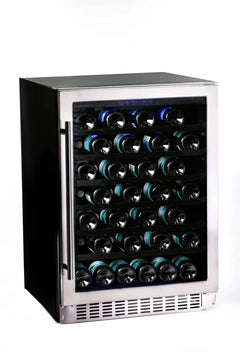 Azure 24" Undercounter Wine Center with 54 Bottle Capacity, Full Extension Racks, Argon Glass Door, Blue LED Lighting, Digital Controls, 40-65°F Temperature Range, Dual Sensor Control, Door Alarm, 39 dB Decibel Rating - A224WC-S