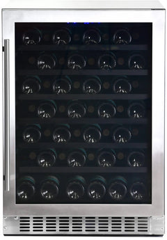 Azure 24" Undercounter Wine Center with 54 Bottle Capacity, Full Extension Racks, Argon Glass Door, Blue LED Lighting, Digital Controls, 40-65°F Temperature Range, Dual Sensor Control, Door Alarm, 39 dB Decibel Rating - A224WC-S