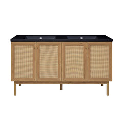 Swiss Madison Classe 60" Freestanding Bathroom Vanity in Golden Oak with Black 3-Hole Widespread Double Basin Sink Top - SM-BV666D-3MB