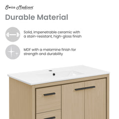 Swiss Madison Virage 36 in. Brown Oak Bathroom Vanity With Black Ceramic Sink Top - SM-BV750K - The Home Selection