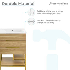Swiss Madison Carre 24" Freestanding Bathroom Vanity in Golden Oak with Sink Top - SM-BV380