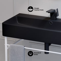 Swiss Madison Carré 36" Ceramic Console Sink Matte Black Basin Matte White Legs - SM-CS793 - The Home Selection