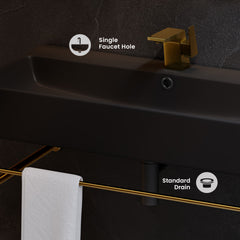 Swiss Madison Carre 36" Ceramic Console Sink Matte Black Basin Brushed Gold Legs - SM-CS753BG - The Home Selection