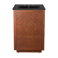 Swiss Madison Daxton 24" Freestanding Bathroom Vanity in Brown Oak with Black 3-Hole Centerset Sink Top - SM-BV372WN-3MB