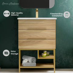 Swiss Madison Carre 24" Freestanding Bathroom Vanity in Golden Oak with Sink Top - SM-BV380