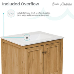 Swiss Madison Chateau 24" Freestanding Bathroom Vanity in Golden Oak with Sink Top - SM-BV240
