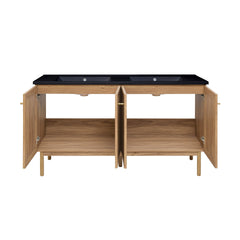 Swiss Madison Classe 60" Freestanding Bathroom Vanity in Golden Oak with Black Double Basin Sink Top - SM-BV666DMB