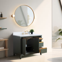 Vanity Art 42-Inch Bathroom Vanity with Ceramic Sink and Top, Soft-Closing Doors and Drawers, Solid Wood Frame - CVH42