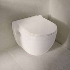 Swiss Madison Ivy Wall-Hung Toilet Bundle 0.8/1.6 GPF Dual Flush in Glossy White with Black Flush Plate - SM-WT0903GW