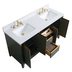 Vanity Art 60-Inch Bathroom Vanity: Double Sink, Ceramic Top, Soft-Closing Doors & Drawers, Solid Wood Frame - CVH60D