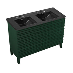 Swiss Madison Cascade 48" Freestanding Bathroom Vanity in Green Oak with Black 3-Hole Widespread Double Basin Sink Top - SM-BV557GA-D3WMB
