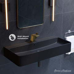 Swiss Madison Carre 36” Rectangle Wall-Mount Bathroom Sink in Matte Black - SM-WS334MB - The Home Selection