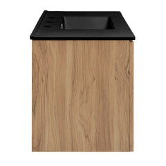 Swiss Madison Classe 36 in. Brown Oak Wall Hung Bathroom Vanity With Black, 3-Hole Ceramic Sink Top - SM-BV667-3MB