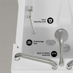 Swiss Madison Auvergne 53" x 27" ADA Right Drain Walk-in Soaking Bathtub with Massage Jets in Glossy White, Faucet Set, Drain, Grab Bars, Pillow Included - SM-AB6804GW