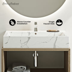 Swiss Madison Voltaire 32" Wide Rectangle Vessel Sink in White Marble - SM-VSM292W1 - The Home Selection