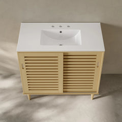 Swiss Madison  Delice 36" Freestanding Bathroom Vanity in Natural Oak with 3-Hole Widespread Sink Top - SM-BV1201NO-3W