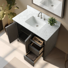 Vanity Art 42-Inch Bathroom Vanity with Ceramic Sink and Top, Soft-Closing Doors and Drawers, Solid Wood Frame - CVH42