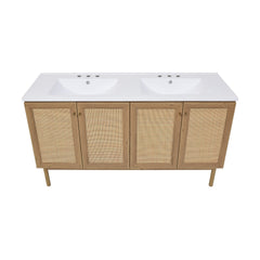 Swiss Madison Classe 60" Freestanding Bathroom Vanity in Golden Oak with 3-Hole Widespread Double Basin Sink Top - SM-BV666D-3