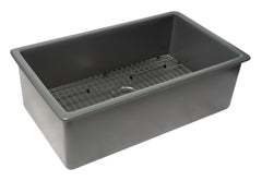 Alfi 32" x 19" Fireclay Single Bowl Undermount / Drop In Kitchen Sink w Grid - Gray Matte