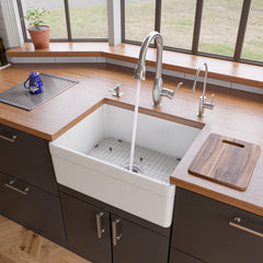 Alfi White 26" Decorative Lip Apron Single Bowl Fireclay Farmhouse Kitchen Sink - White