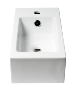 Alfi White 20  Small Rectangular Wall Mounted Ceramic Sink with Faucet Hole - ABC116