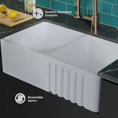 Swiss Madison Delice 33" x 18" Duo Ceramic Farmhouse Sink - SM-KS246 - The Home Selection