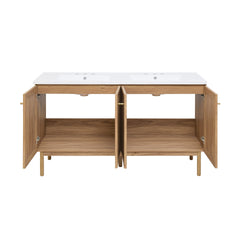 Swiss Madison Classe 60" Freestanding Bathroom Vanity in Golden Oak with 3-Hole Widespread Double Basin Sink Top - SM-BV666D-3
